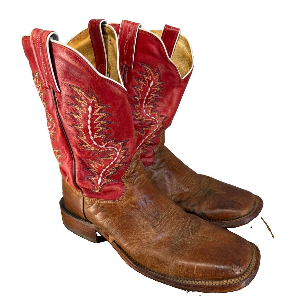 Tony Lama Men’s Cowboy Boots Leather Size 11D USA Made Red Tops Square Toe